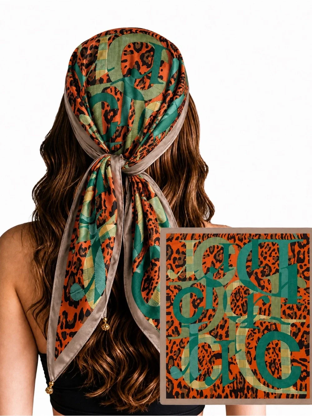 Headscarf in Orange & Teal